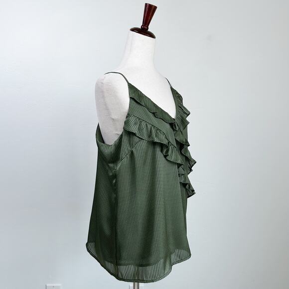 Express Olive Green Polka Dot Satin Ruffle V-Neck Camisole - Picture 5 of 8